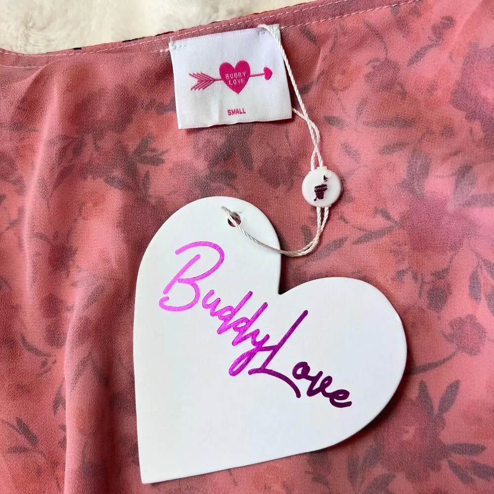 Buddy Love Anisa Feather Cuff Mini Dress Dragonfruit Pink Floral Size Small - Picture 10 of 10